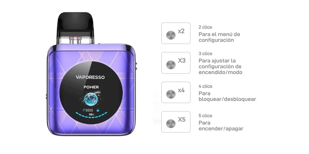 Vaporesso Xros 4 Nano | Botones y funciones